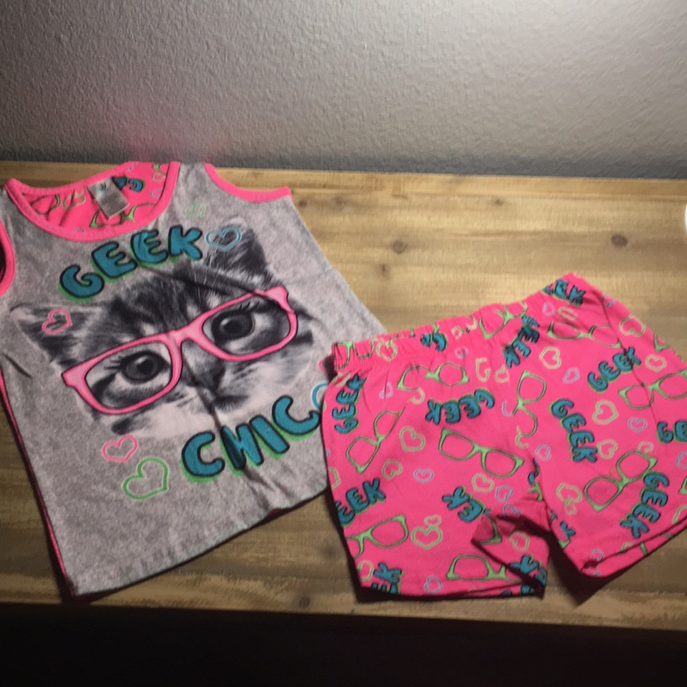 Girls geek chic tank and shorts PJ set